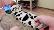 телка в пижаме со светящейся затычкой в жопе