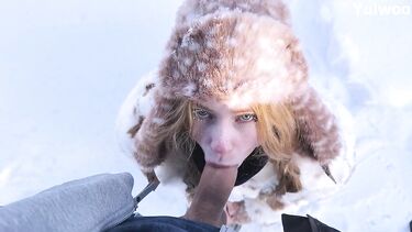 Русская сосет зимой при -30 и глотает мороженую сперму